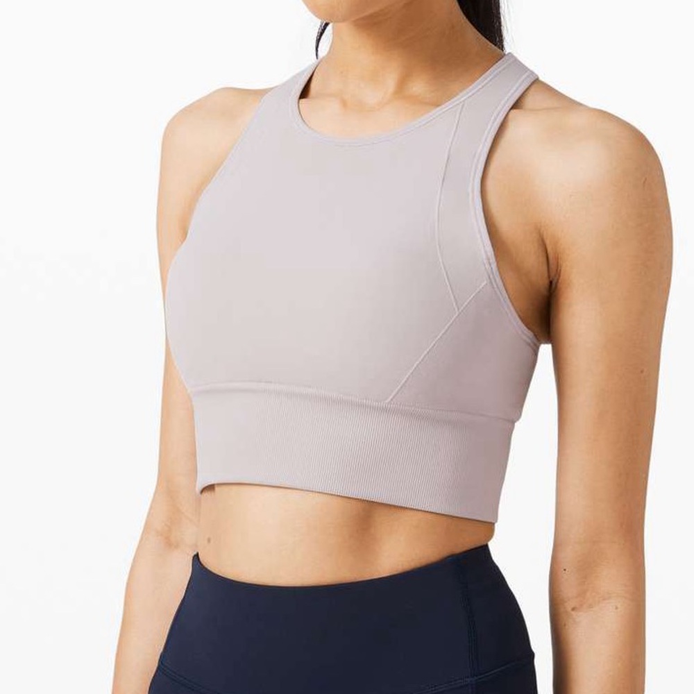 Lululemon Womens Sports Bra High Neck Long Line Ebb To Train Size 6 Light Pink